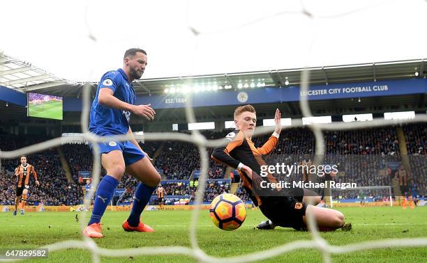 Danny Drinkwater of Leicester City reacts to Sam Clucas of Hull City scoring his sides first goal during the Premier League match between Leicester...