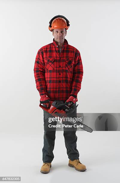 lumberjack - man with chainsaw stock pictures, royalty-free photos & images