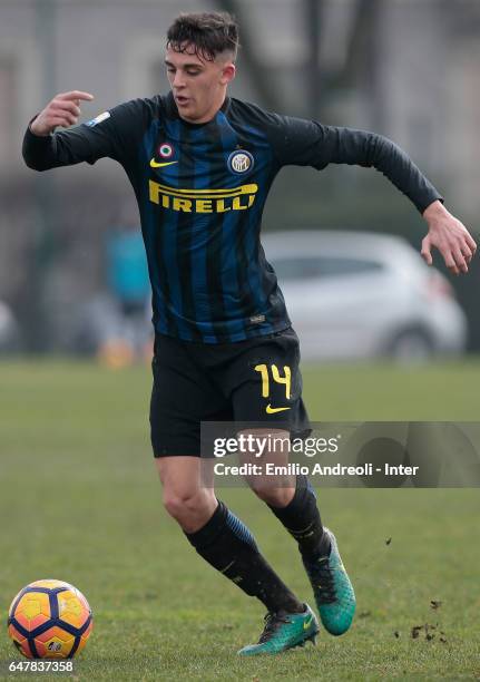 Gabriele Zappa of FC Internazionale Milano in action during the Primavera Tim juvenile match between FC Internazionale and Ternana Calcio at Stadio...