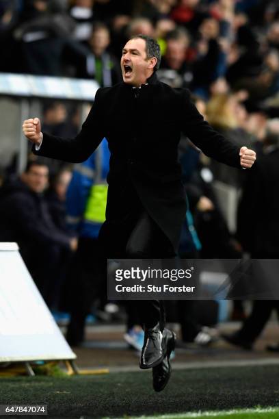 Paul Clement, Manager of Swansea City celebrates after the Premier League match between Swansea City and Burnley at Liberty Stadium on March 4, 2017...