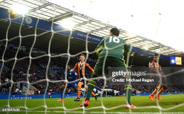 Tom Huddlestone of Hull City scores a goal goal for Leicester City third goal during the Premier League match between Leicester City and Hull City at...