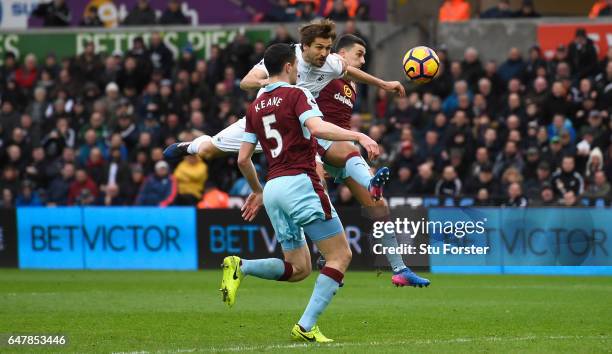 Fernando Llorente of Swansea City scores his sides first goal during the Premier League match between Swansea City and Burnley at Liberty Stadium on...