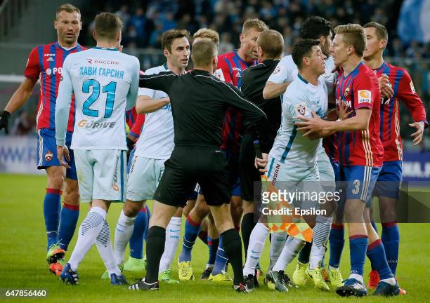 Bickering between players of PFC CSKA Moscow and FC Zenit Saint Petersburg during the Russian Premier League match between PFC CSKA Moscow and FC...