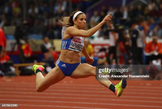 Paraskevi Papahristou of Greece competes in the Women's Triple Jump final on day two of the 2017 European Athletics Indoor Championships at the...