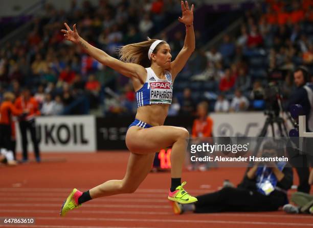 Paraskevi Papahristou of Greece competes in the Women's Triple Jump final on day two of the 2017 European Athletics Indoor Championships at the...
