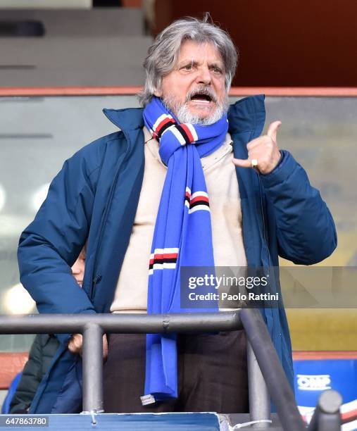 Massimo Ferrero president of Sampdoria during the Serie A match between UC Sampdoria and Pescara Calcio at Stadio Luigi Ferraris on March 4, 2017 in...