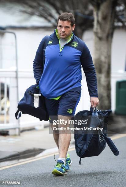 Dublin , Ireland - 4 March 2017; Mike Ross of Leinster arrives prior to the Guinness PRO12 Round 17 match between Leinster and Scarlets at the RDS...