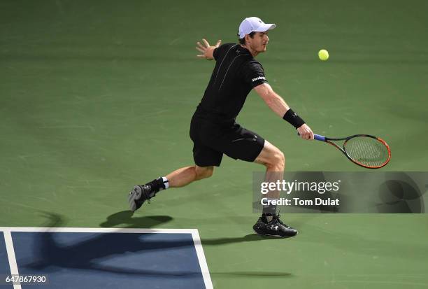 Andy Murray of Great Britain plays a shot during his final match against Fernando Verdasco of Spain on day seven of the ATP Dubai Duty Free Tennis...