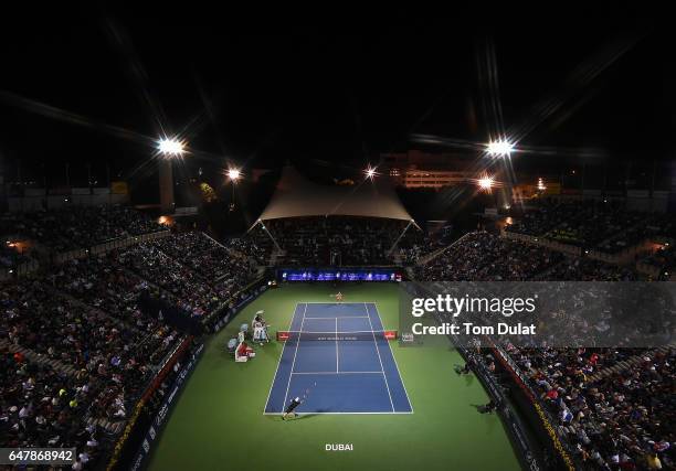 Andy Murray of Great Britain and Fernando Verdasco of Spain in action during the final match on day seven of the ATP Dubai Duty Free Tennis...