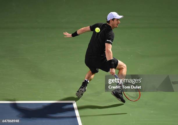 Andy Murray of Great Britain plays a shot during his final match against Fernando Verdasco of Spain on day seven of the ATP Dubai Duty Free Tennis...