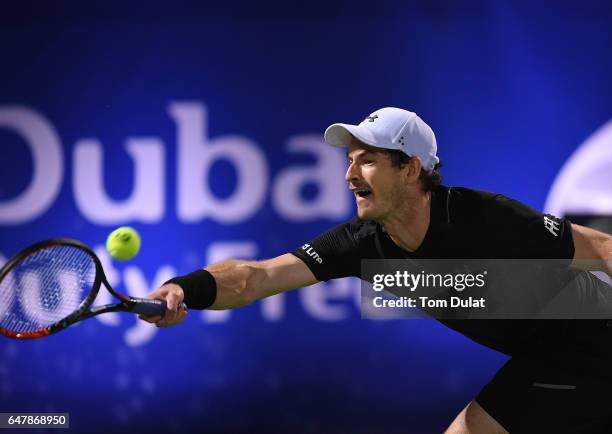 Andy Murray of Great Britain plays a forehand during his final match against Fernando Verdasco of Spain on day seven of the ATP Dubai Duty Free...