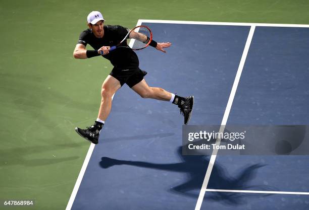 Andy Murray of Great Britain plays a shot during his final match against Fernando Verdasco of Spain on day seven of the ATP Dubai Duty Free Tennis...