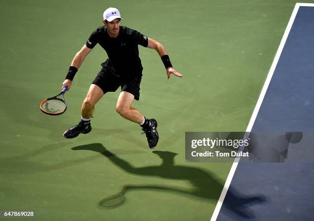 Andy Murray of Great Britain plays a shot during his final match against Fernando Verdasco of Spain on day seven of the ATP Dubai Duty Free Tennis...