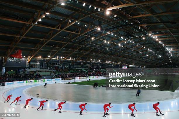 Simen Spieler Nilsen of Norway competes in the Men's 5000m during day one of the World All-round Speed Skating Championships at Viking Skipet Hamar...
