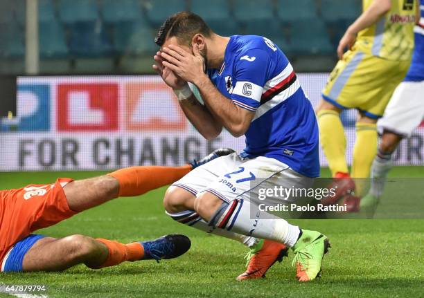 Fabio Quagliarella of Sampdoria disappointment during the Serie A match between UC Sampdoria and Pescara Calcio at Stadio Luigi Ferraris on March 4,...