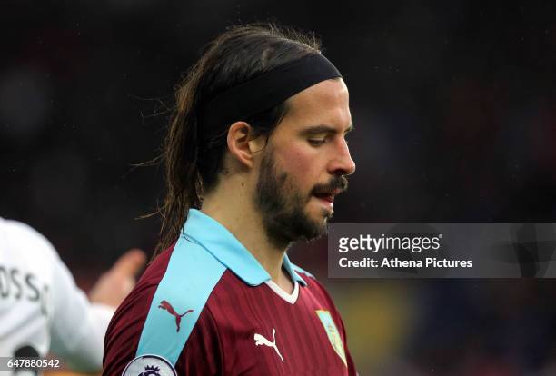 George Boyd of Burnley in action during the Premier League match between Swansea City and Burnley at The Liberty Stadium on March 4, 2017 in Swansea,...