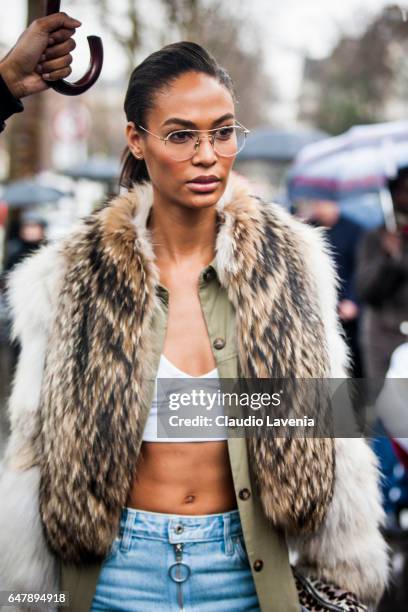 Model Joan Smalls is seen in the streets of Paris after the Mugler show during Paris Fashion Week Womenswear Fall/Winter 2017/2018 on March 4, 2017...