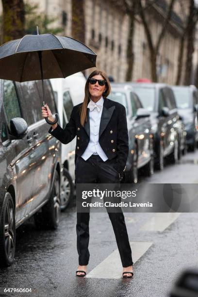 Anna Dello Russo is seen in the streets of Paris before the Mugler show during Paris Fashion Week Womenswear Fall/Winter 2017/2018 on March 4, 2017...