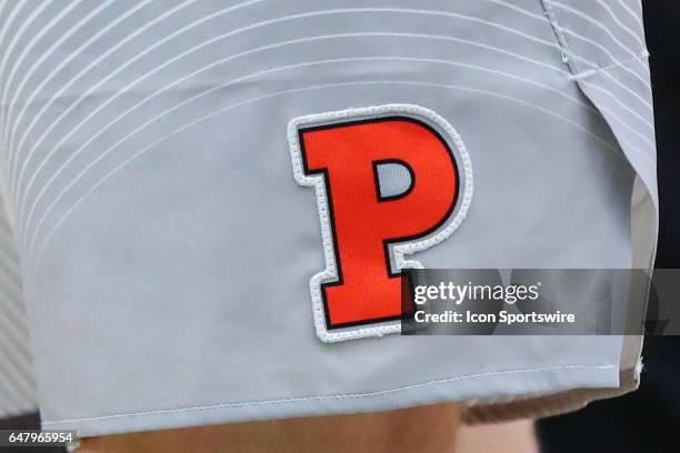The Princeton Tigers logo during the first half of the College basketball game between the Princeton Tigers and the Harvard Crimson on March 3 at...