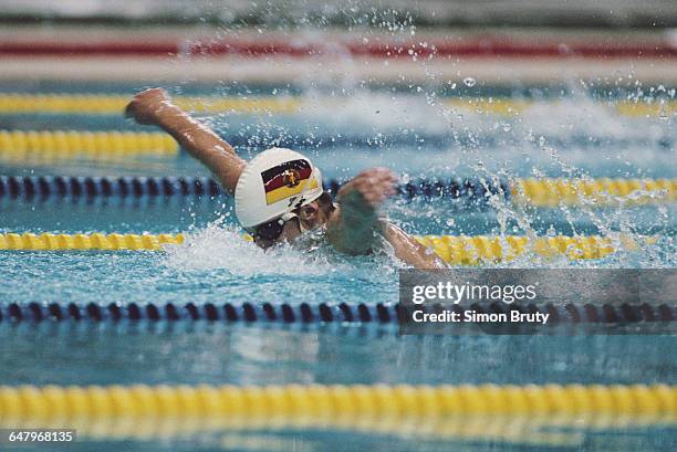 Kathleen Nord of East Germany during the Women's 200 metres Butterfly on 25 September 1988 during the XXIV Olympic Games at the Jamsil Indoor...