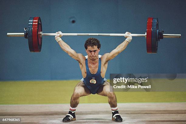 Sevdalin Marinov of Bulgaria during the Men's Flyweight 52kg class Weightlifting competition at the XXIV Summer Olympic Games on 18 September 1988 at...