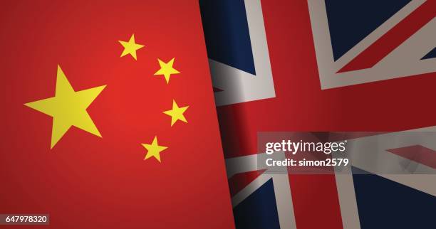 united kingdom and china flag background - british flag stock illustrations