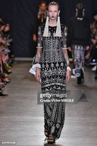 Model walks the runway during the Andrew GN fashion show as part of Paris Fashion Week Womenswear Fall/Winter 2017/2018 on March 3, 2017 in Paris,...