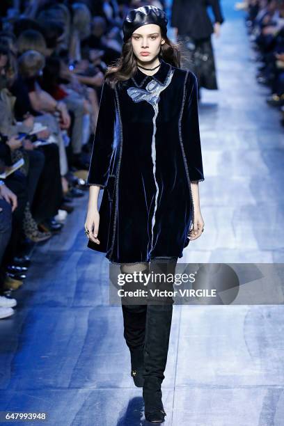 Model walks the runway during the Christian Dior Ready to Wear fashion show as part of the Paris Fashion Week Womenswear Fall/Winter 2017/2018 on...