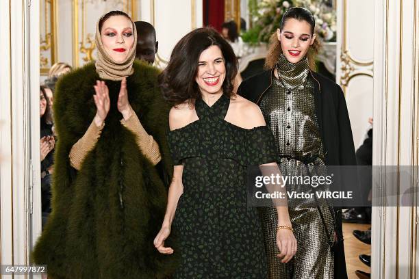 Fashion designer Vanessa Seward walks the runway during the Vanessa Seward Ready to Wear fashion show as part of the Paris Fashion Week Womenswear...