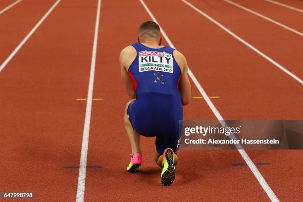 Gold medalist Richard Kilty of Great Britain reflects on retaining the title of European Champion in the Men's 60 metres final on day two of the 2017...