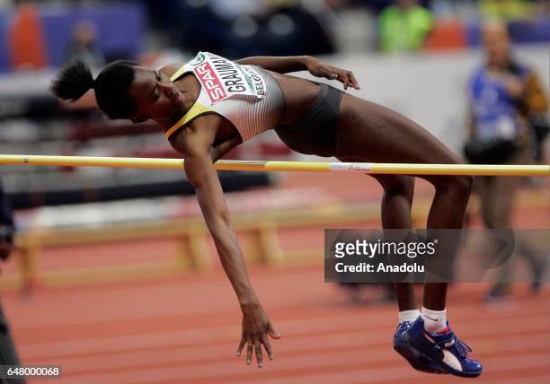 Jossie Graumann of Germany competes in the Women's High Jump final on day two of the 2017 European Athletics Indoor Championships at the Kombank...