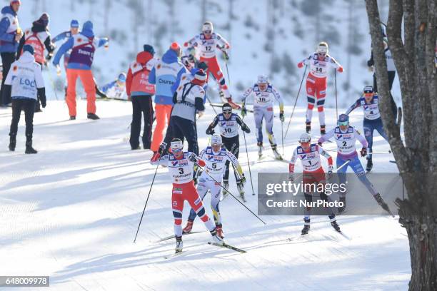 The leading group with Marit Bjoergen and heidi Weng during Ladies cross-country 30 km Mass Start Free final, at FIS Nordic World Ski Championship...