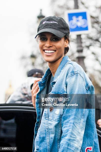 Model Cindy Bruna is seen in the streets of Paris after the Elie Saab show during Paris Fashion Week Womenswear Fall/Winter 2017/2018 on March 4,...