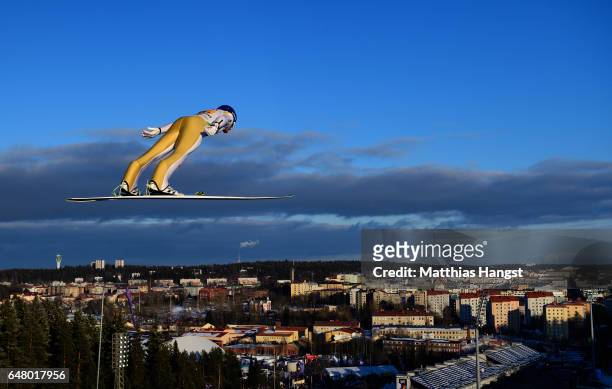 Gregor Schlierenzauer of Austria competes during the Men's Team Ski Jumping HS130 at the FIS Nordic World Ski Championships on March 4, 2017 in...