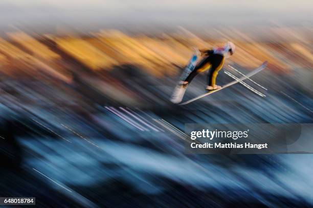 Alexey Romashov of Russia competes during the Men's Team Ski Jumping HS130 at the FIS Nordic World Ski Championships on March 4, 2017 in Lahti,...