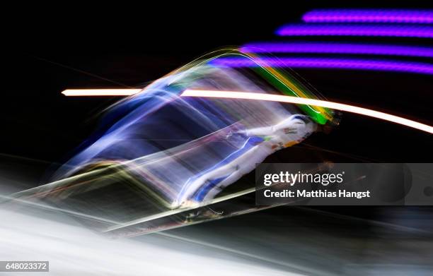 Jernej Damjan of Slovenia competes during the Men's Team Ski Jumping HS130 at the FIS Nordic World Ski Championships on March 4, 2017 in Lahti,...