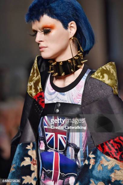 Model walks the runway at the Junya Watanabe Autumn Winter 2017 fashion show during Paris Fashion Week on March 4, 2017 in Paris, France.