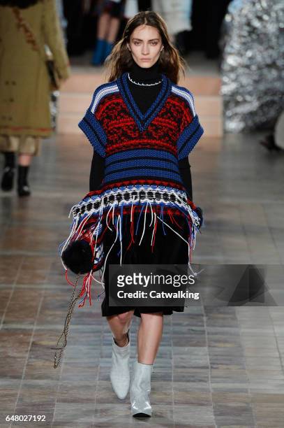 Model walks the runway at the Sonia Rykiel Autumn Winter 2017 fashion show during Paris Fashion Week on March 4, 2017 in Paris, France.