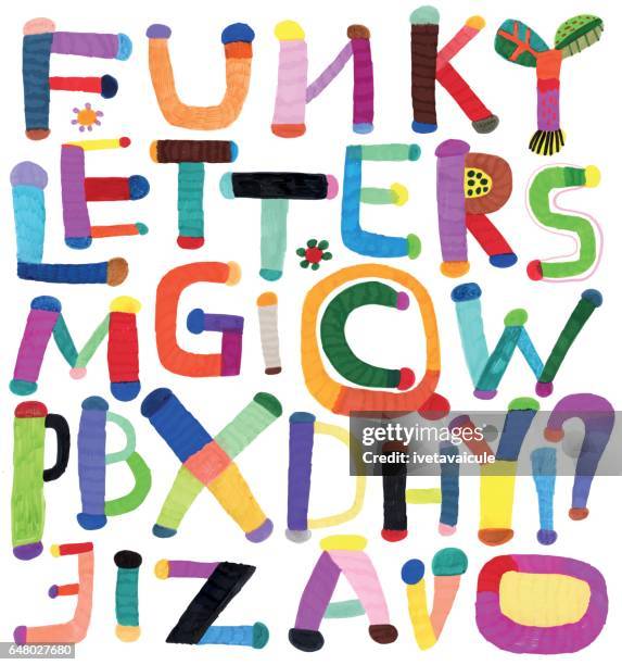 colourful letter alphabet - childs drawing stock illustrations