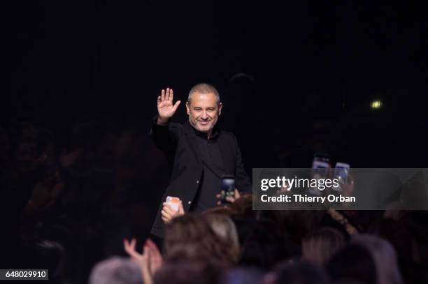 Designer Elie Saab walks the runway during the Elie Saab show as part of the Paris Fashion Week Womenswear Fall/Winter 2017/2018 on March 4, 2017 in...