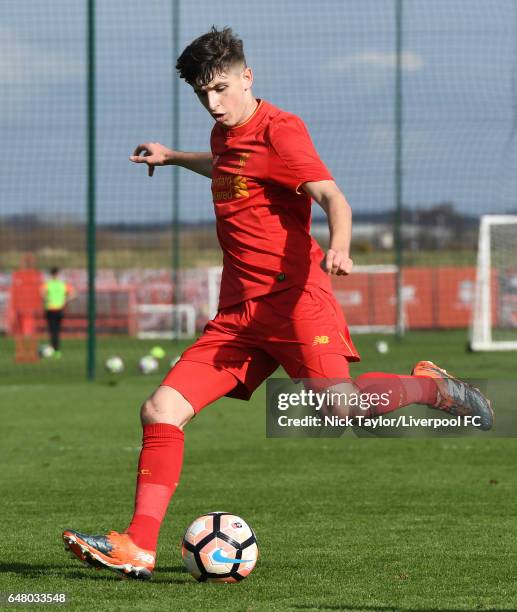 Anthony Driscoll-Glennon of Liverpool in action during the Liverpool v Manchester City U18 Premier League game at The Kirkby Academy on March 4, 2017...