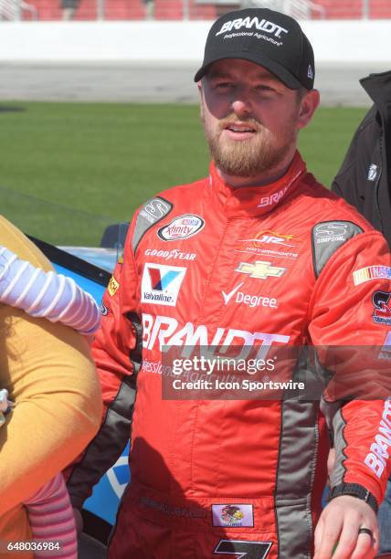 Justin Allgaier JR. Motorsorts Brandt Professional Agriculture Chevrolet Camaro before the Xfinity Series Rinnai 250 on March 04 at Atlanta Motor...