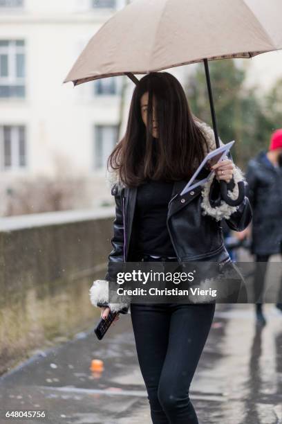 Barbara Martelo outside Mugler on March 4, 2017 in Paris, France.