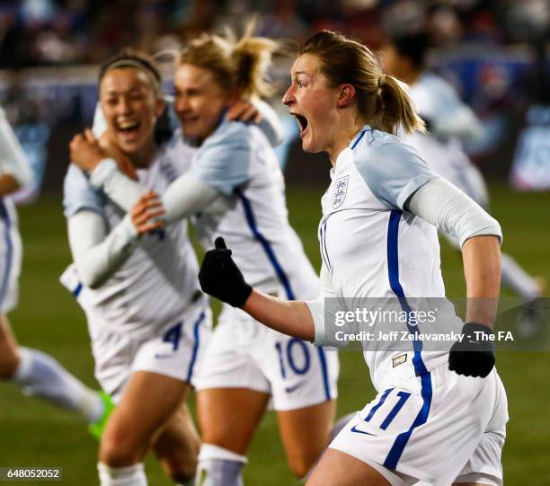 Ellen White of England reacts to her goal against the USA during the 2017 SheBelieves Cup at Red Bull Arena on March 4, 2017 in Harrison, New Jersey.