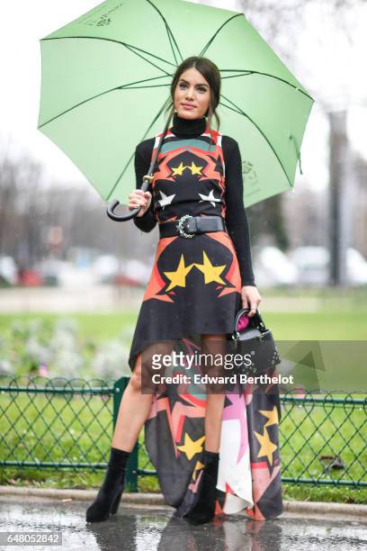 Camila Coelho is seen, outside the Elie Saab show, during Paris Fashion Week Womenswear Fall/Winter 2017/2018, on March 4, 2017 in Paris, France.