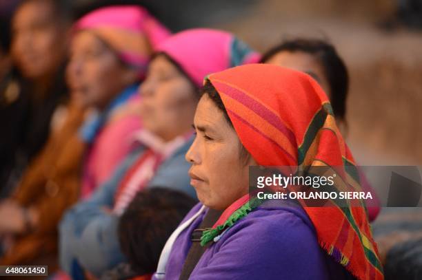 Indigenous women, members of ethnic and social organizations, gather to demand justice for indigenous enviromentalist Berta Caceres in La Esperanza,...