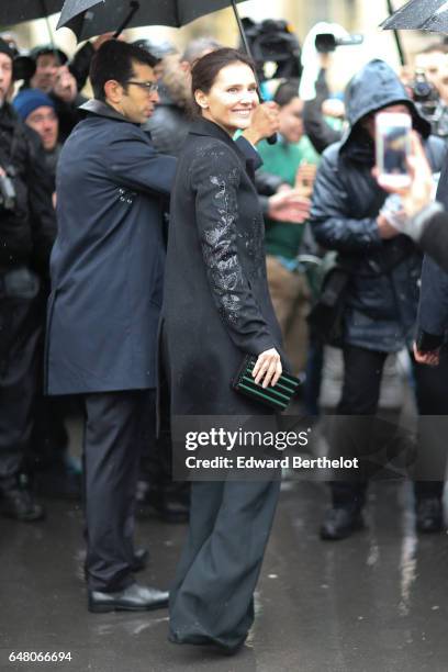 Virginie Ledoyen is seen, outside the Elie Saab show during Paris Fashion Week Womenswear Fall/winter 2017/2018, on March 4, 2017 in Paris, France.