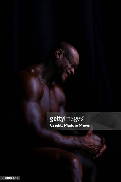 Will Harris of the United States sits backstage during the Arnold Classic at the Greater Columbus Convention Center during the Arnold Sports Festival...