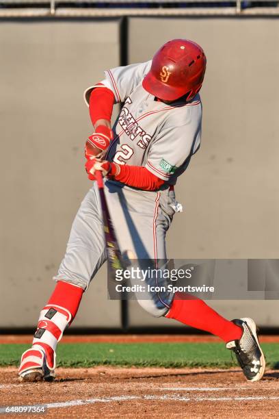 East Carolina infielder Nick Barber fouls off a pitch in a game between the St. John"s Red Storm and the East Carolina Pirates during the Keith...