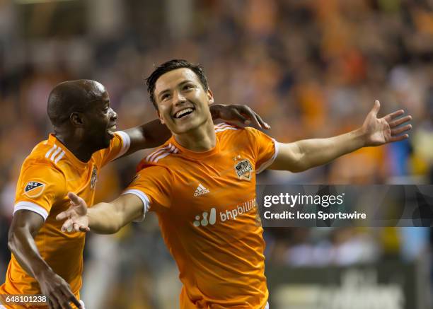 Houston Dynamo forward Erick Torres scored the first ball of the match during the MLS opening match between the Seattle Sounders and Houston Dynamo...